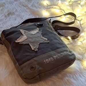 Penna Two Star Gray Canvas Crossbody Bag Repurposed Bag.